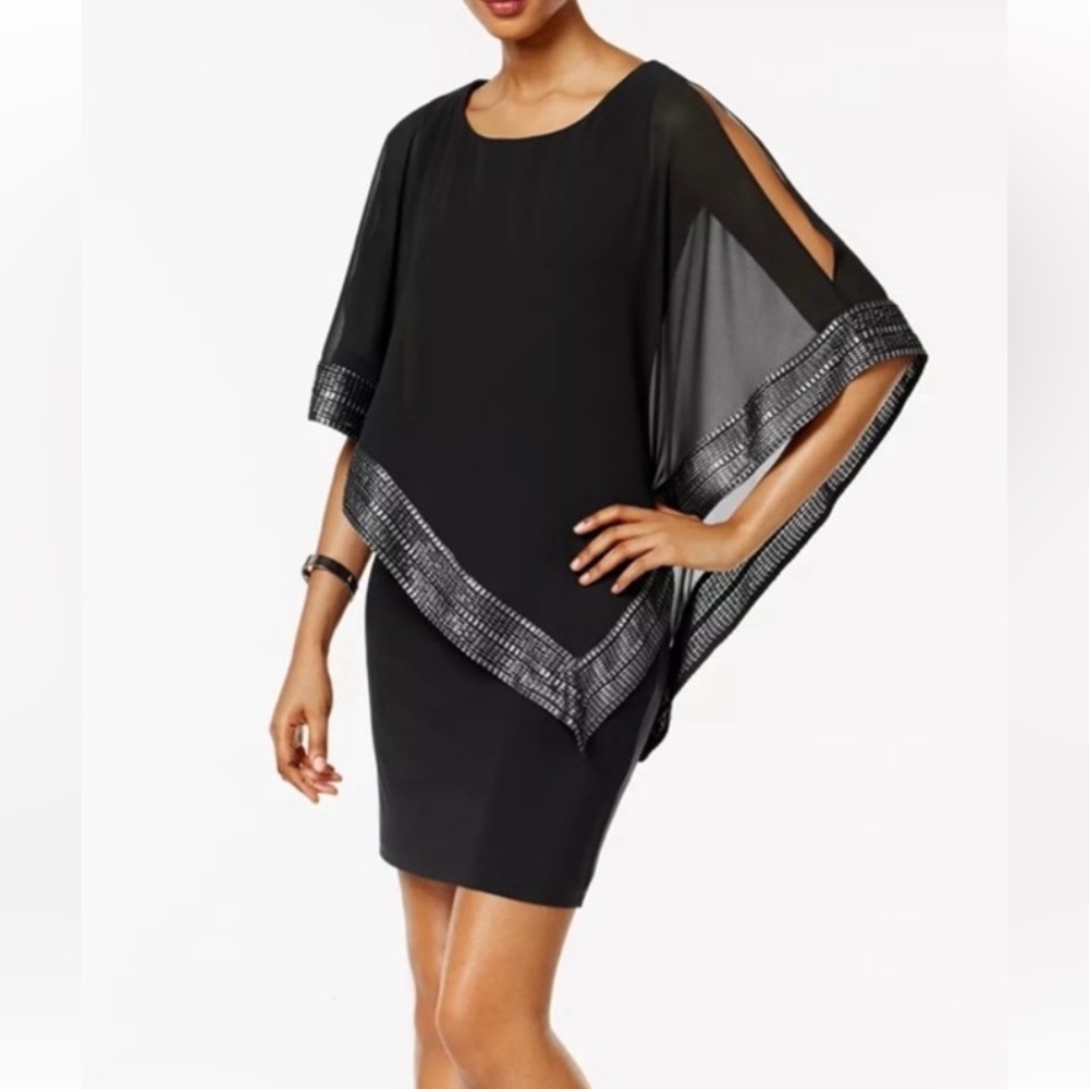 S.L. Fashions Women's Cape Dress, Black Silver, 12 - New with‎ Tags